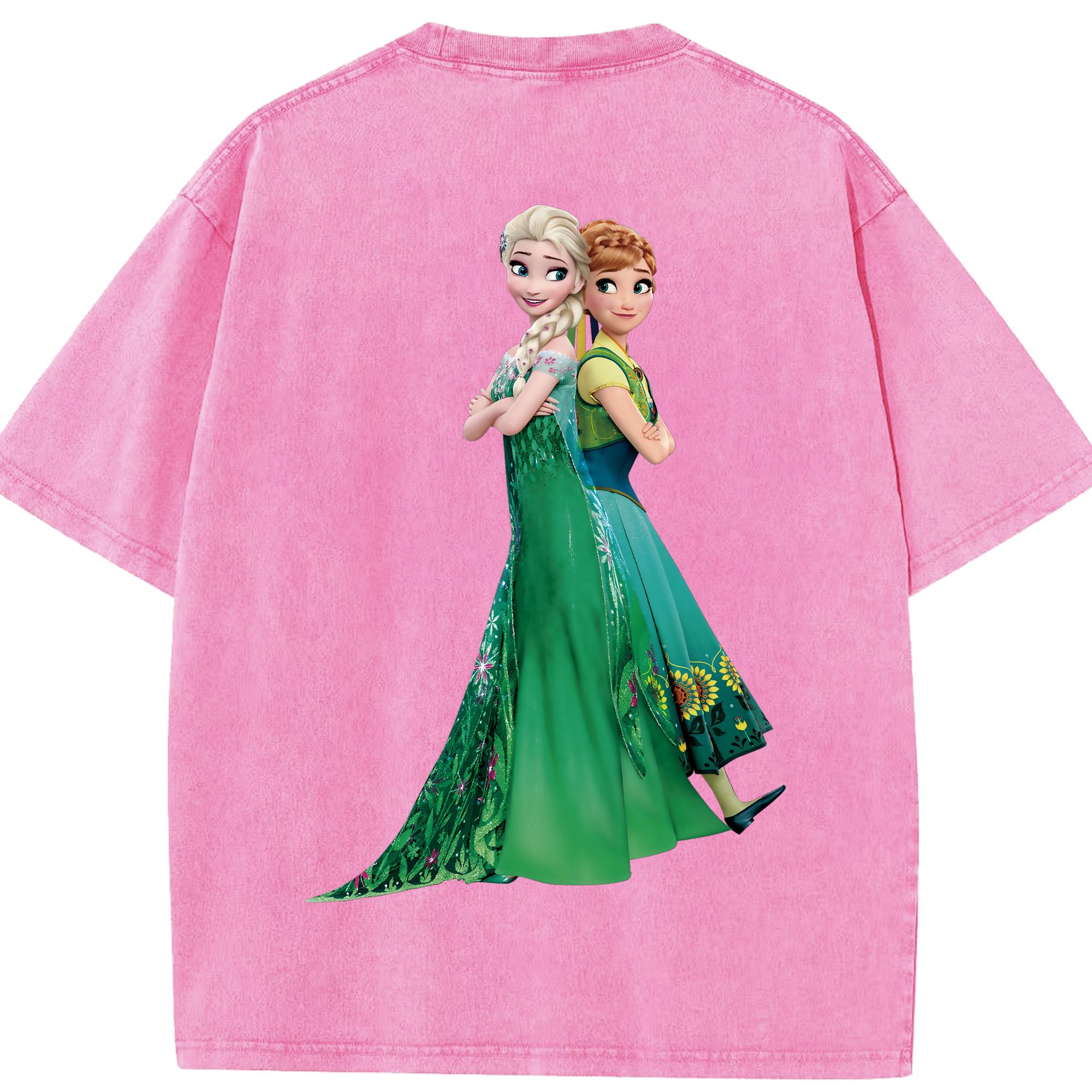 （画像用） アナと雪の女王 アンナ エルサ Frozen Anna Elsa 綿100% ヴィンテージ風 半袖Tシャツ（背面プリント）